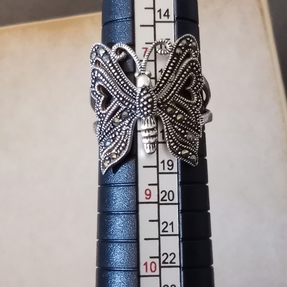 SS MARCASITE BUTTERFLY RING SIZE 8 - Picture 4 of 4